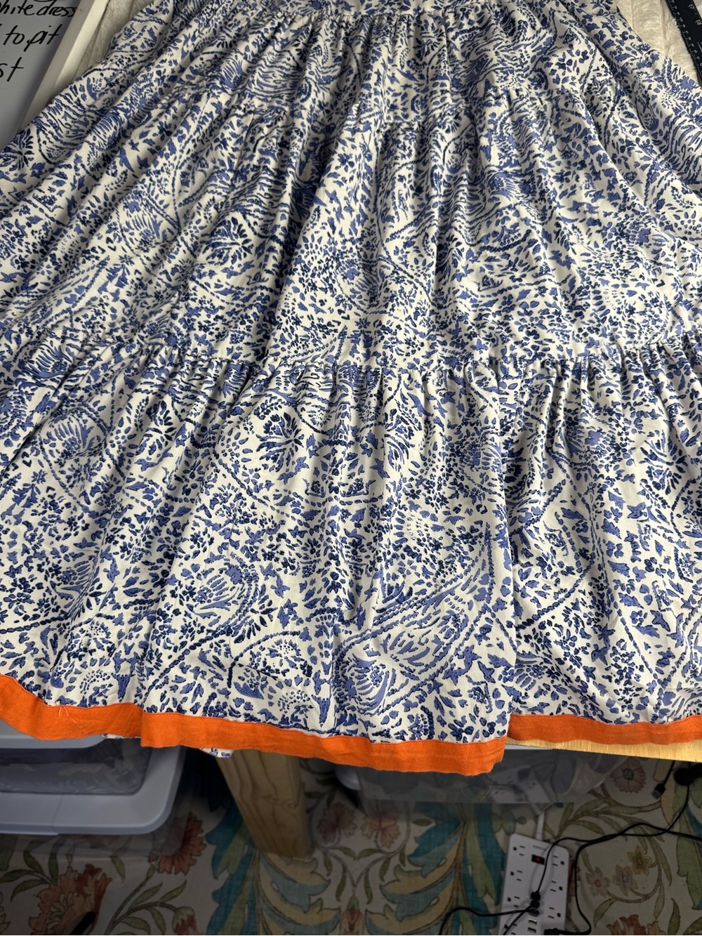 THML White Blue Paisley Sundress Adjustable Tie Shoulder Midi Dress Boho XS - Picture 8 of 10